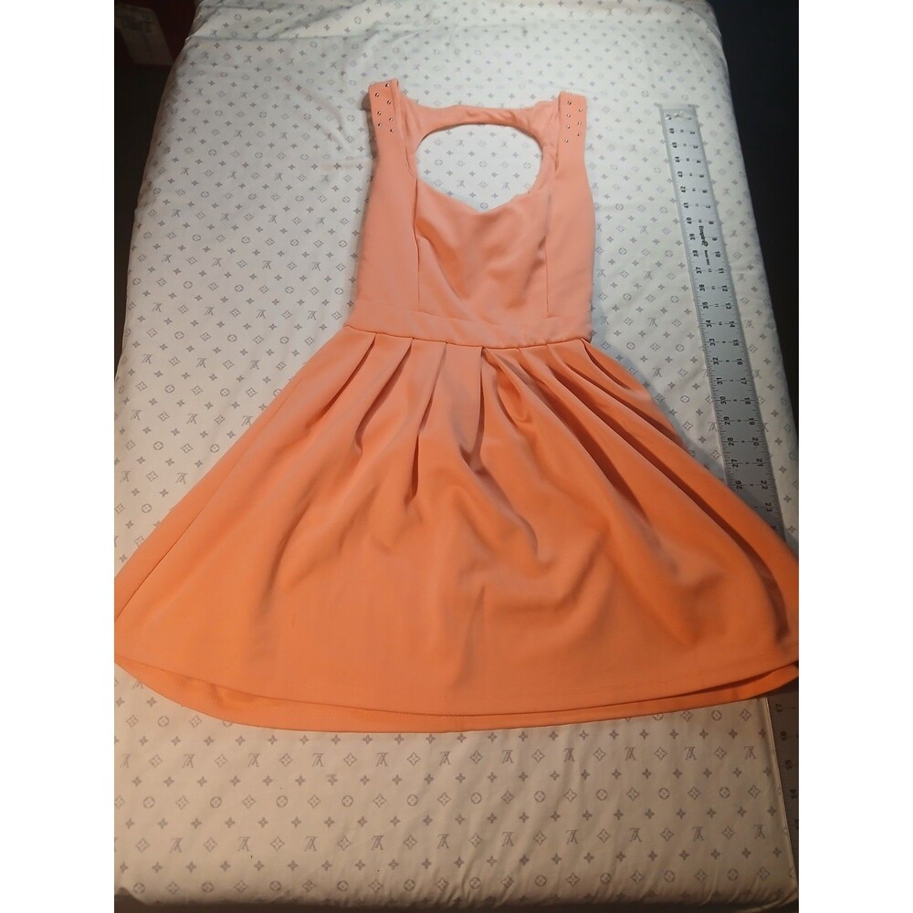 Poof Couture Dress Size Medium Stretch Knit Sheer Mesh Inserts Bright Coral